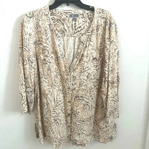 Jm collection button down paisley print 3/4 sleeve 100%linen shirt 16